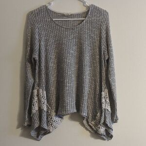 Elegant Gray Women's Sweater with Lace Accents